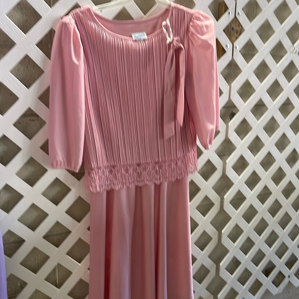 COPY - Vtg made in USA pink mcm dress 14petite lace x3/4 sleeve good times 41 b…